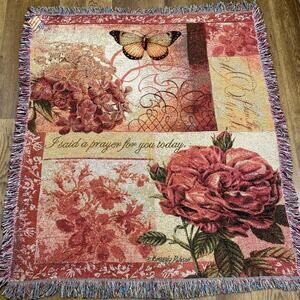 Butterfly Inspirational Pink Tapestry Blanket Throw Home Decor 47 X 57 Fringe